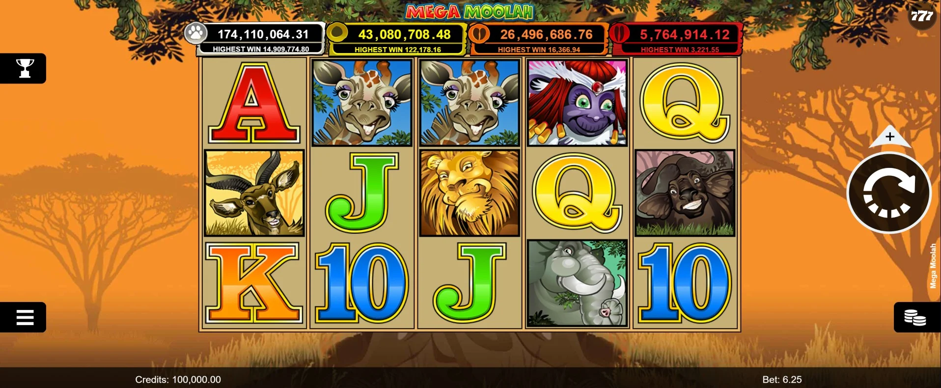 Imagen de juego de Mega Moolah.
