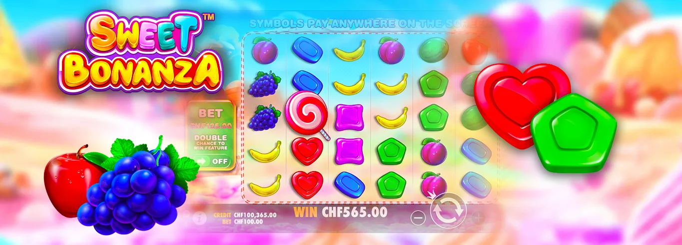 Tragamonedas Sweet Bonanza con imagen de símbolos.