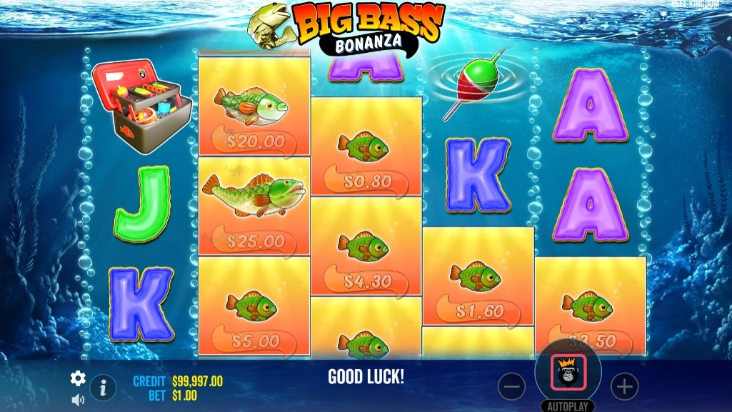 Jugabilidad de la tragamonedas Big Bass Bonanza.
